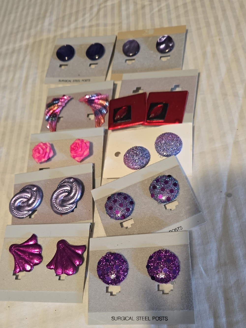 Vintage 80s 90s Enamel Geometric Stud Earrings Lot 10 Bold Retro Teal Blue Wine